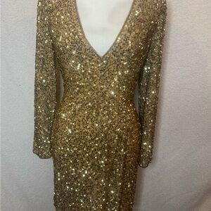 Hugo Buscati Sparkling Gold Long Sleeve Dress